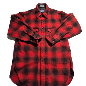 Vintage Pendleton Outdoors Man 100% Wool Flannel Mens L Buffalo Plaid 50-60s?